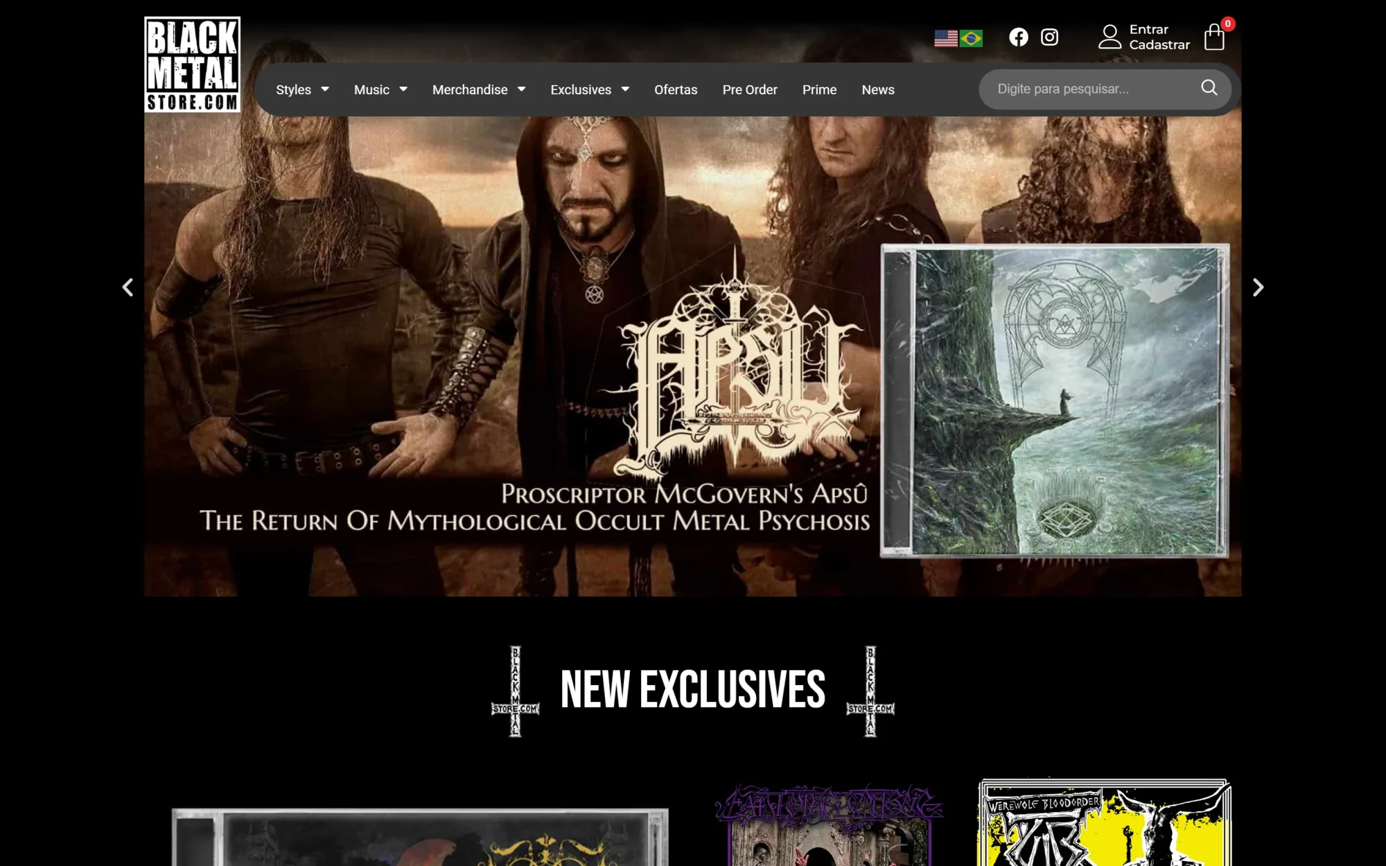 Página inicial da loja Black Metal Store em desktop.