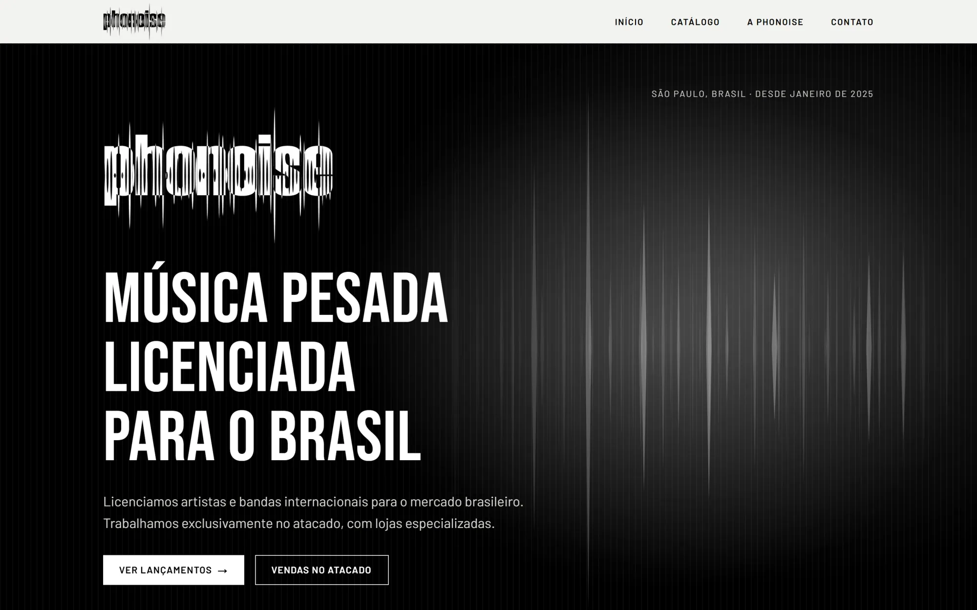 Página inicial da landing page Phonoise em desktop.